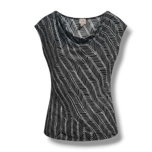 Easywear by Chico's Women's black white cap sleeves draped neckline Blouse large